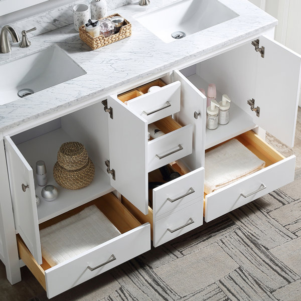 antfurniture Bathroom Vanity Set 60 Inches Double Sink, Carrara White